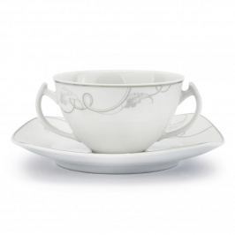 Bulionówka porcelanowa ze spodkiem FLORINA LINES BIAŁA 300 ml