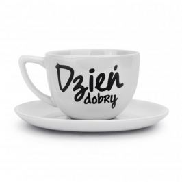 Filiżanka do kawy i herbaty ceramiczna ze spodkiem DZIEŃ DOBRY BIAŁA 400 ml