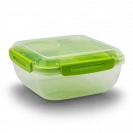 Lunch box plastikowy ze sztućcami i pojemnikiem na sos ROTHO TAKE WITH JOY ZIELONY 1,7 l