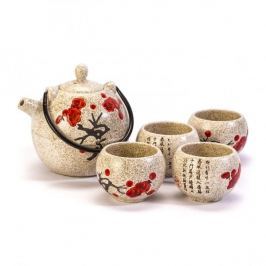 Dzbanek do herbaty i kawy ceramiczny z 4 czarkami JAPONIA KREMOWY 0,8 l